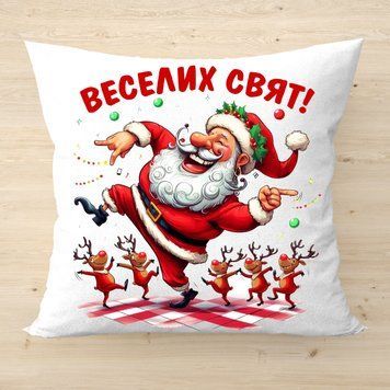 Новорічна плюшева подушка з принтом Веселих свят 2315 фото
