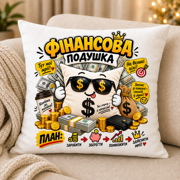Подушка плюшевая с принтом Финансовая Подушка на подарок 2715-п фото