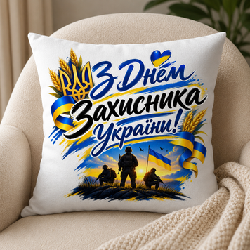 Подарункова подушка з написом до Дня Захисника України 2717 фото