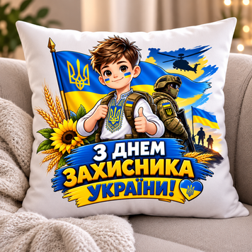 Подушка плюшева з написом Подарунок до Дня Захисника України 2716 фото