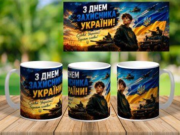 Кружка з патріотичним принтом для хлопців на День Захисника України 330 мл 2485 фото